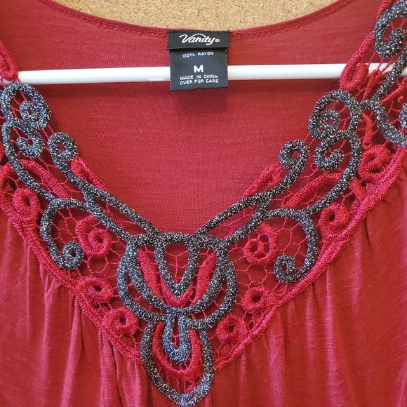 Red Long-sleeve Top with Neckline Detail - Picture 2 of 3